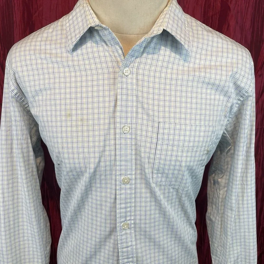 Mens J Crew Blue/White Check Cotton Oxford LS Casual Shirt sz Lg
